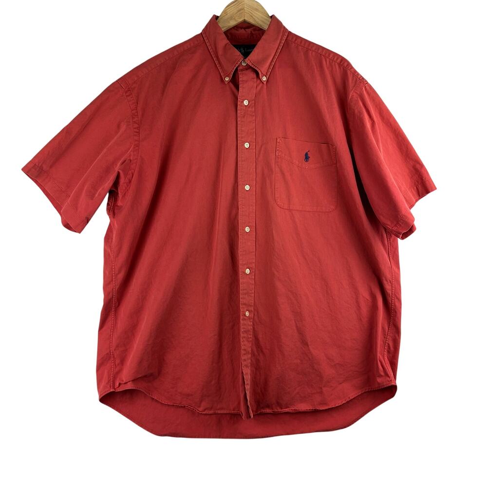 Ralph Lauren Blake short Sleeve Button Down Shirt Men's XL Orange 100% Cotton